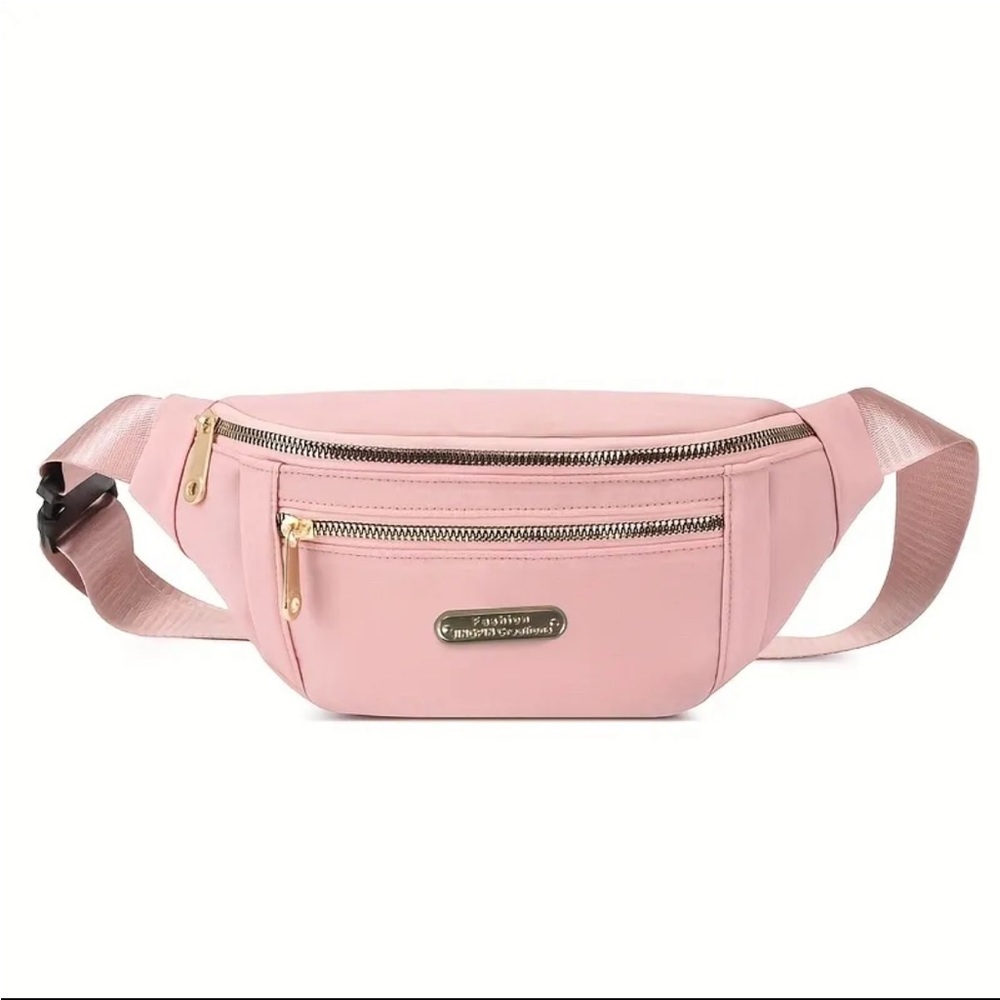 NWT Pink Womens Belt Bag Fanny Pack With Gold Zipper Hardware